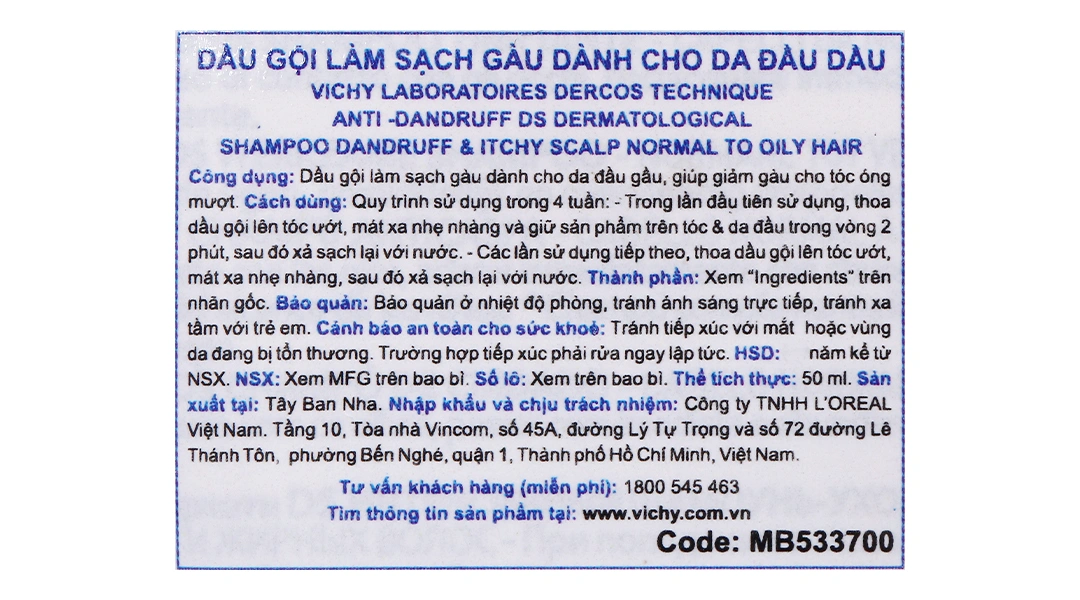 Dầu Gội Vichy Dercos hỗ trợ trị gàu tuýp 50ml - 2