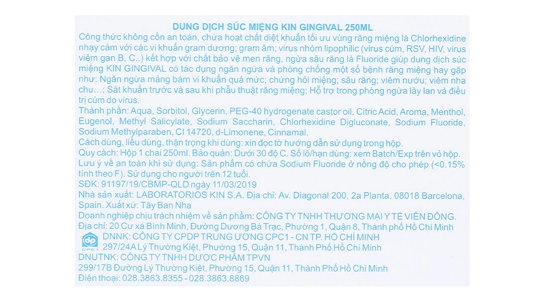 Nước súc miệng Kin Gingival ngừa viêm nướu, sâu răng chai 250ml - 10