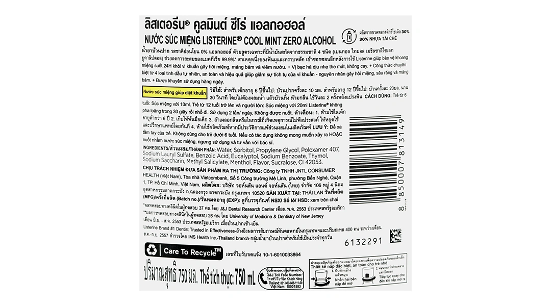 Nước súc miệng Listerine Zero không cay diệt khuẩn chai 750ml - 3