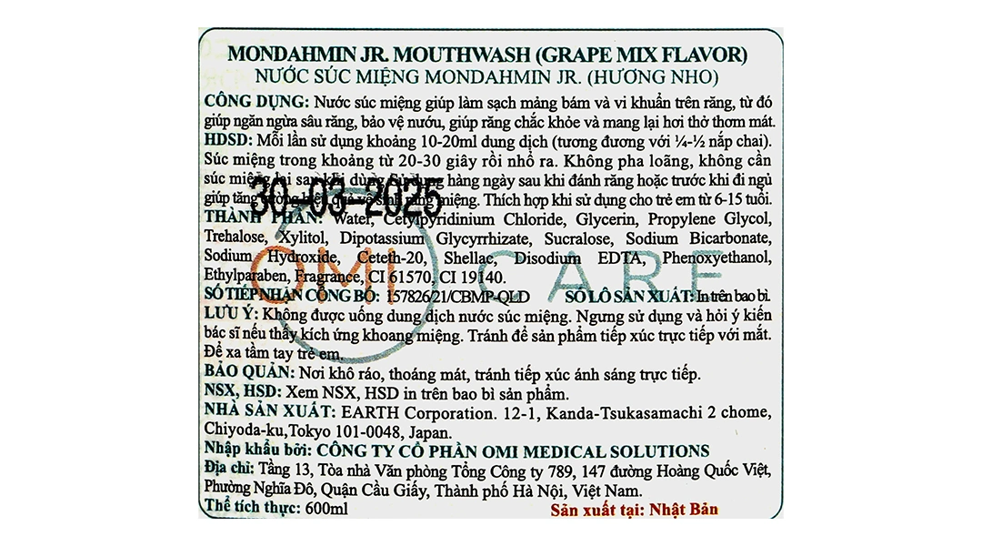 Nước súc miệng Mondahmin JR. hương nho giúp làm sạch mảng bám chai 600ml - 4