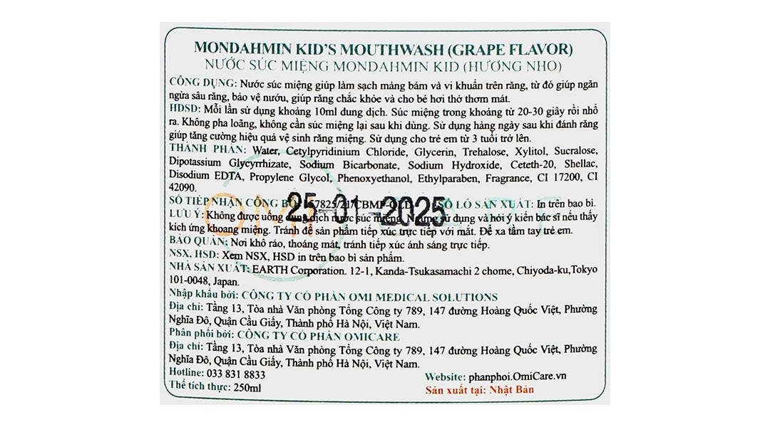 Nước súc miệng Mondahmin Kid hương nho giúp làm sạch mảng bám, vi khuẩn chai 250ml - 4