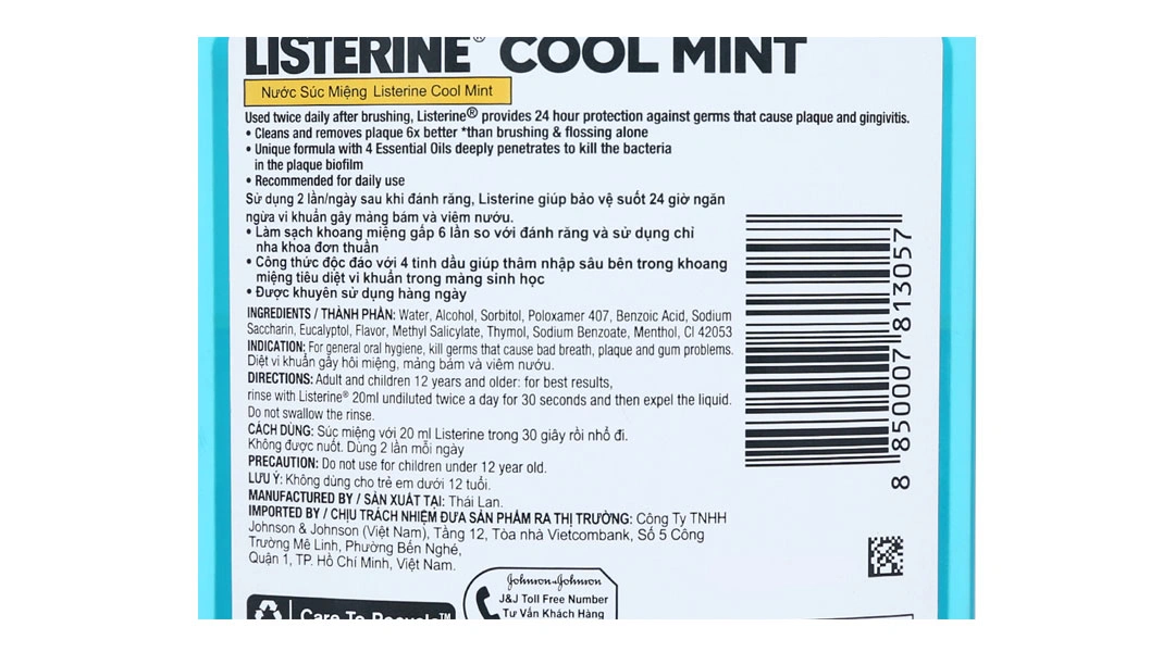 Nước súc miệng Listerine Cool Mint ngừa mảng bám, viêm nướu chai 500ml - 2