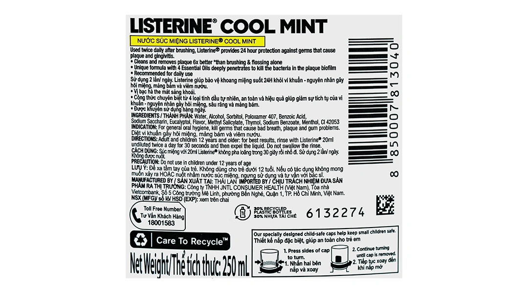 Nước súc miệng Listerine Cool Mint giúp hơi thở thơm mát chai 750ml - 8