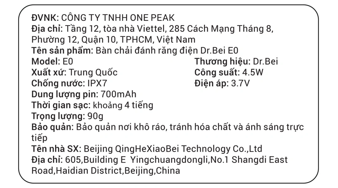 Bàn chải đánh răng điện Dr.Bei E0 - 12