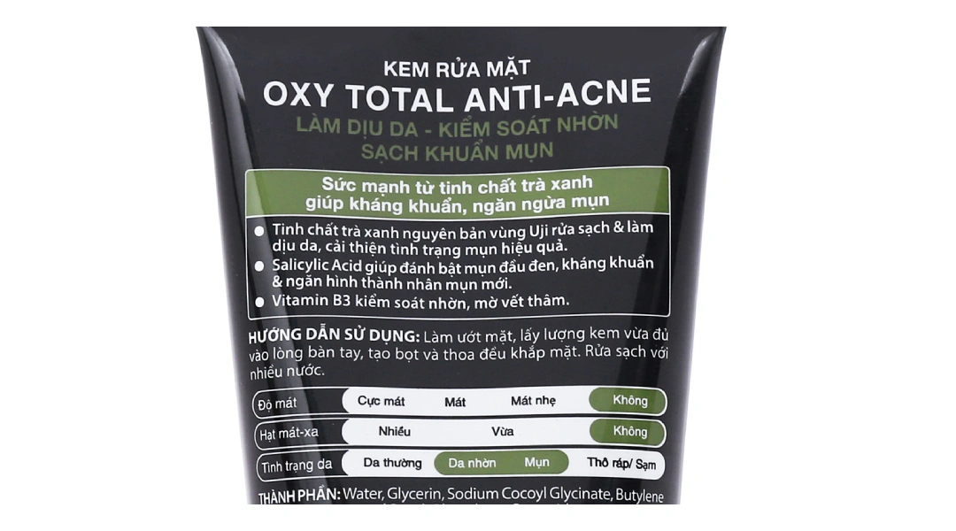 Kem rửa mặt Oxy Total Anti-Acne trà xanh kiểm soát nhờn, sạch khuẩn mụn tuýp 100g - 3