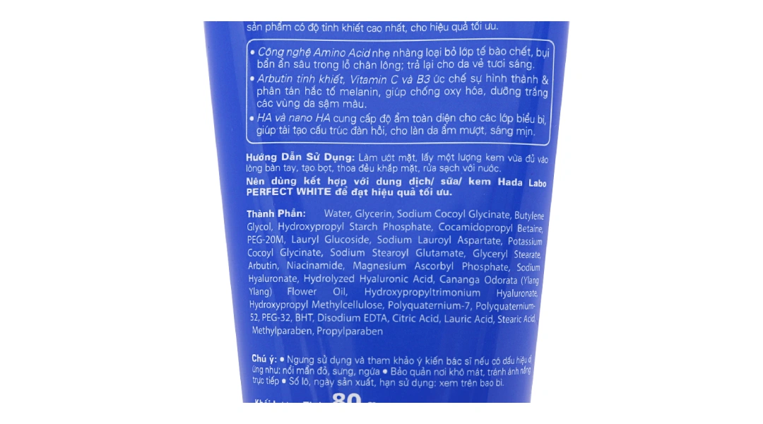 Kem rửa mặt Hada Labo Perfect White dưỡng trắng tuýp 80g - 2