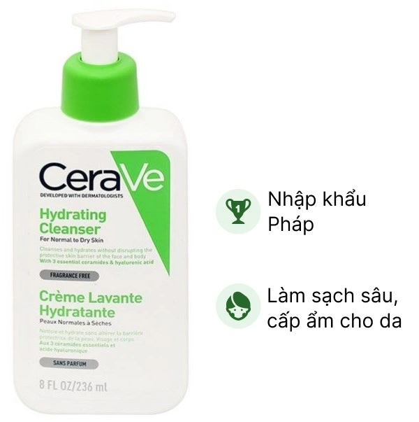 Sữa rửa mặt CeraVe Hydrating Cleanser sạch sâu cho da thường và da khô