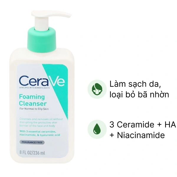 Sữa rửa mặt CeraVe Foaming Cleanser làm sạch sâu cho da dầu, da thường