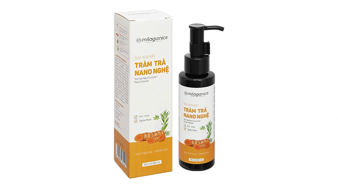 Sữa rửa mặt Milaganics Tràm Trà Nano Nghệ làm sạch da ngừa mụn chai 100ml - 