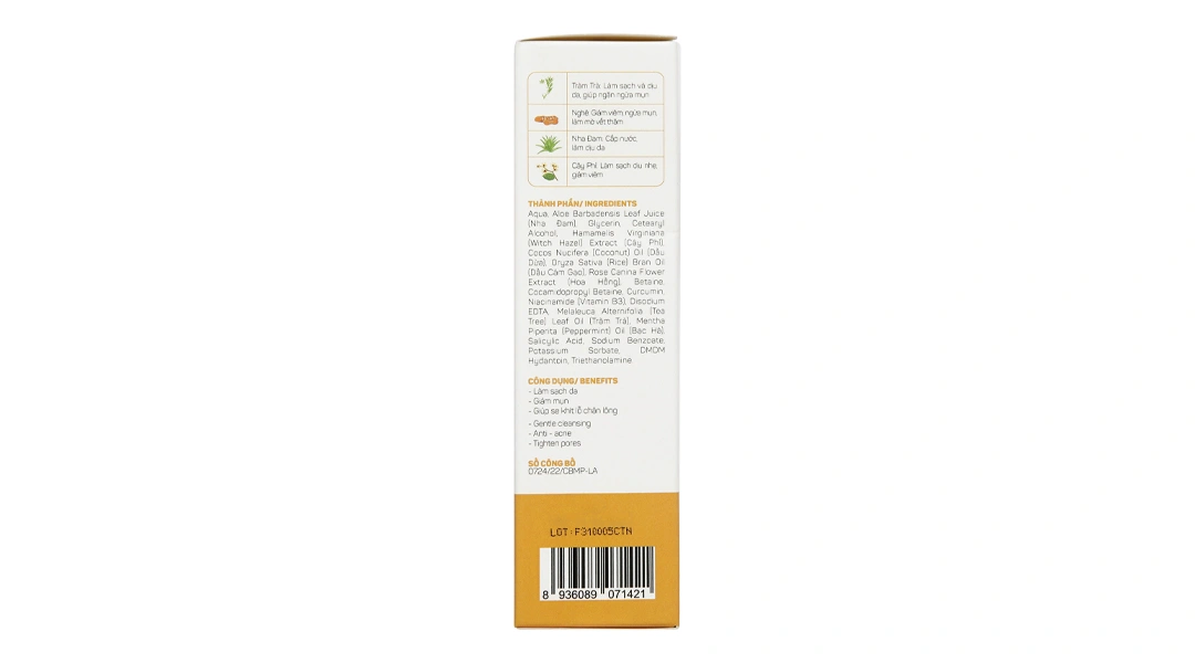 Sữa rửa mặt Milaganics Tràm Trà Nano Nghệ làm sạch da ngừa mụn chai 100ml - 1
