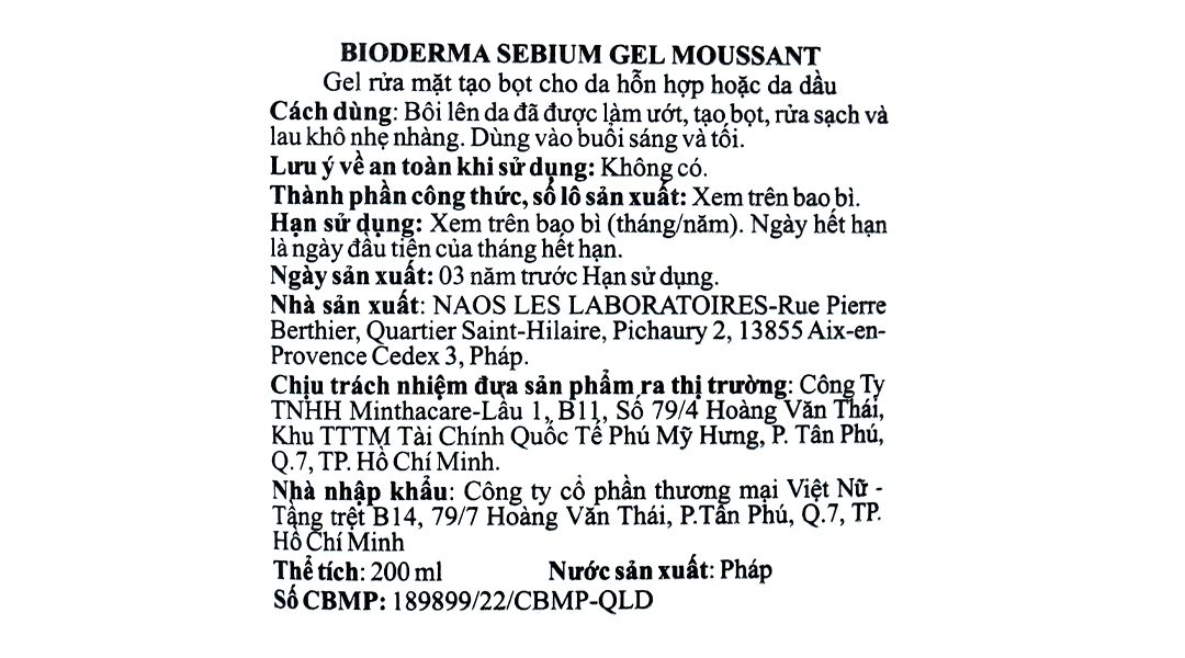 Gel rửa mặt Bioderma Sébium Gel Moussant làm sạch cho da dầu và da hỗn hợp tuýp 200ml - 2