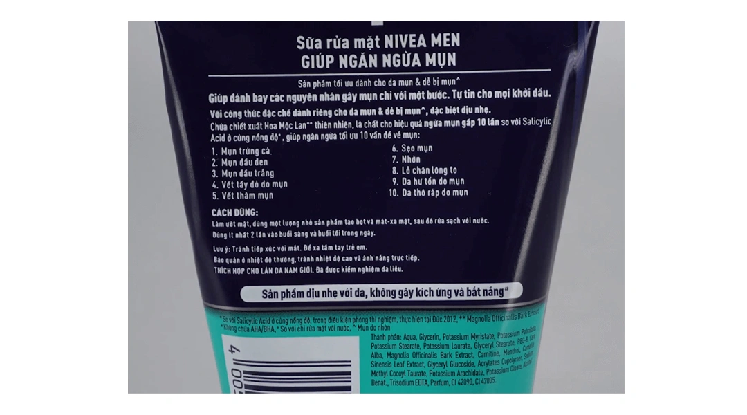 Sữa rửa mặt Nivea Men Facial Foam giúp ngăn ngừa mụn tối ưu tuýp 100g - 5