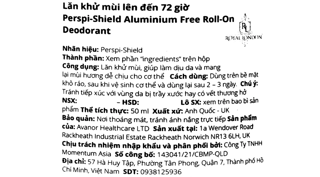 Lăn khử mùi Perspi-Shield Aluminium Free Deodorant 72 giờ chai 50ml - 2