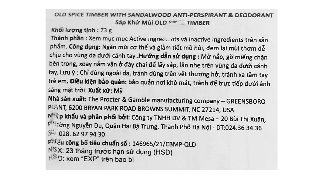 Sáp khử mùi Old Spice Timber ngăn mùi cơ thể, giảm tiết mồ hôi chai 73g - 2