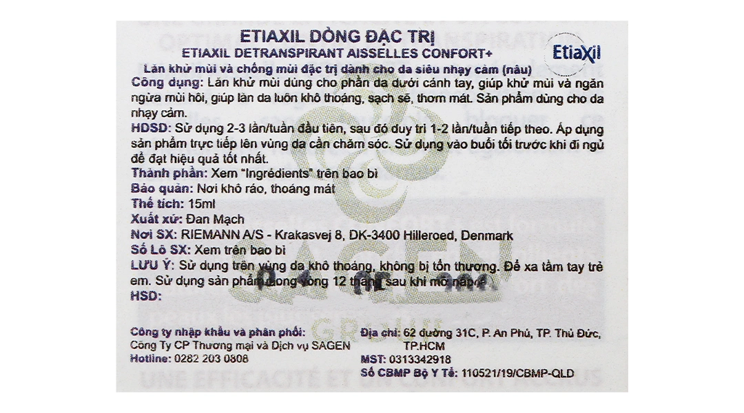 Lăn khử mùi Etiaxil giúp khử mùi hôi dưới cánh tay cho da siêu nhạy cảm chai 15ml - 15