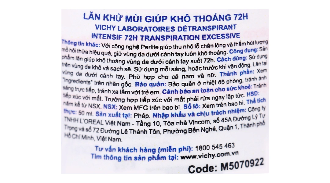 Lăn khử mùi Vichy ngăn mồ hôi, giúp khô thoáng suốt 72h chai 50ml - 4