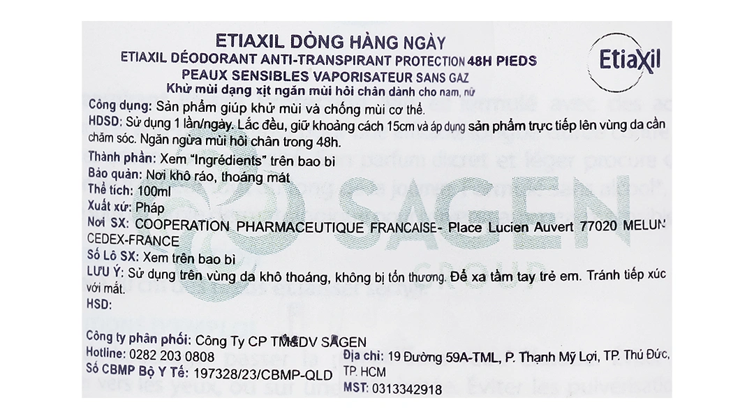 Xịt khử mùi Etiaxil Déodorant Anti-Transpirant 48h khử mùi hôi chân chai 100ml - 4