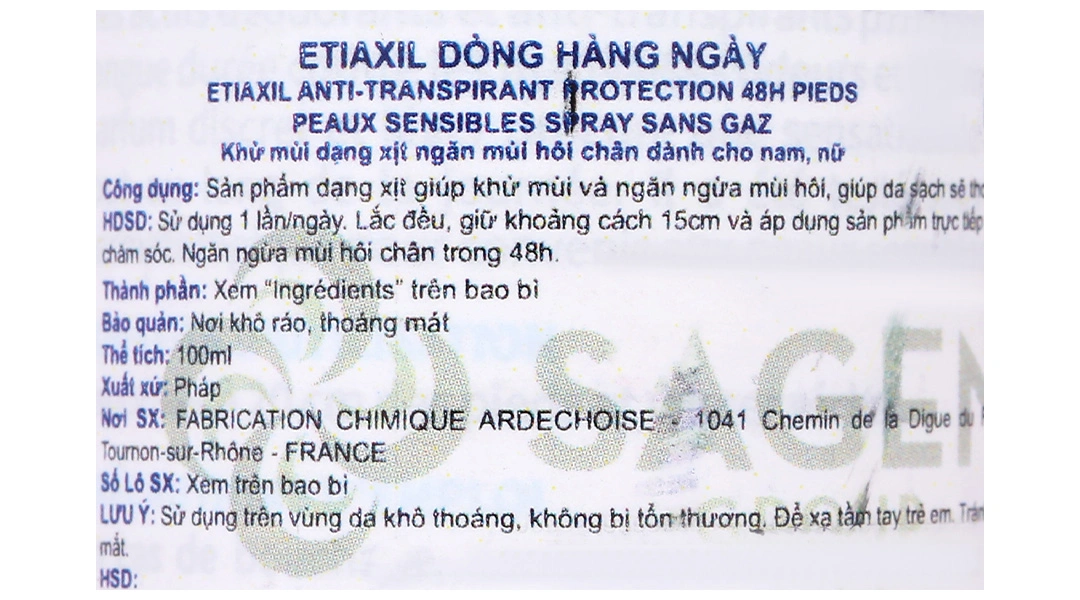 Xịt khử mùi Etiaxil Déodorant Anti-Transpirant 48h khử mùi hôi chân chai 100ml - 10