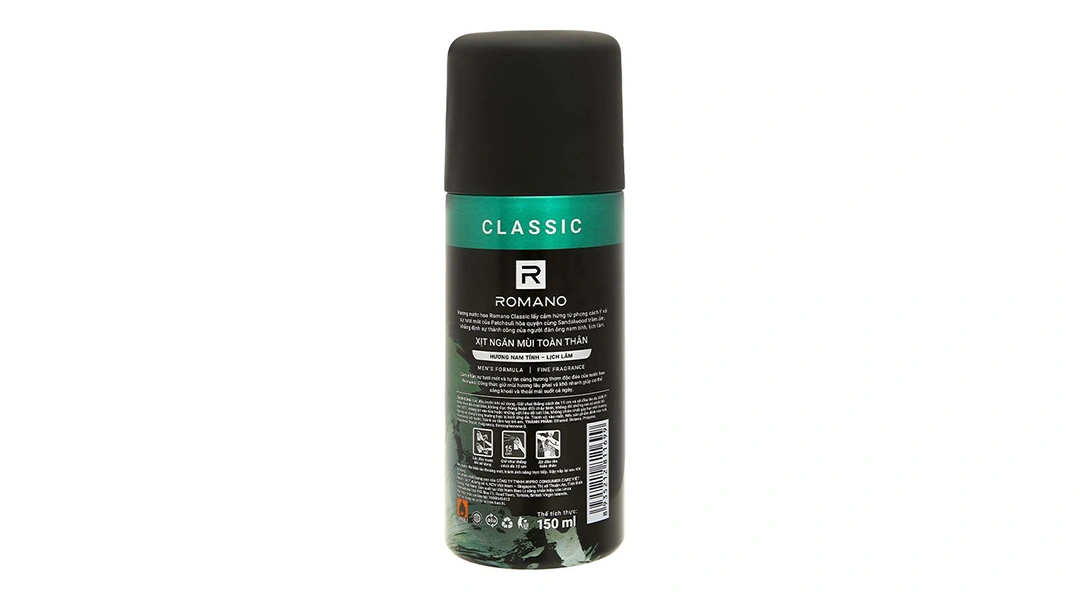 Xịt khử mùi Romano Classic ngăn mùi, kháng khuẩn chai 150ml - 1