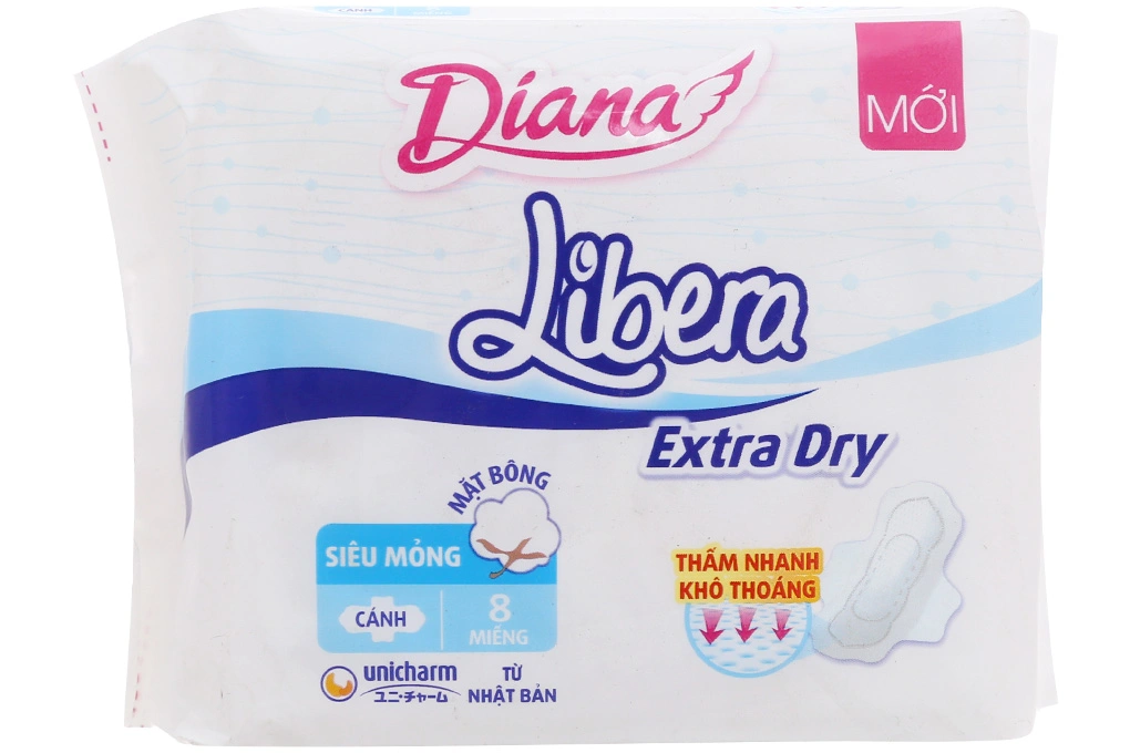 Diana Libera mặt bông khô thoáng có cánh gói 8 miếng - 
