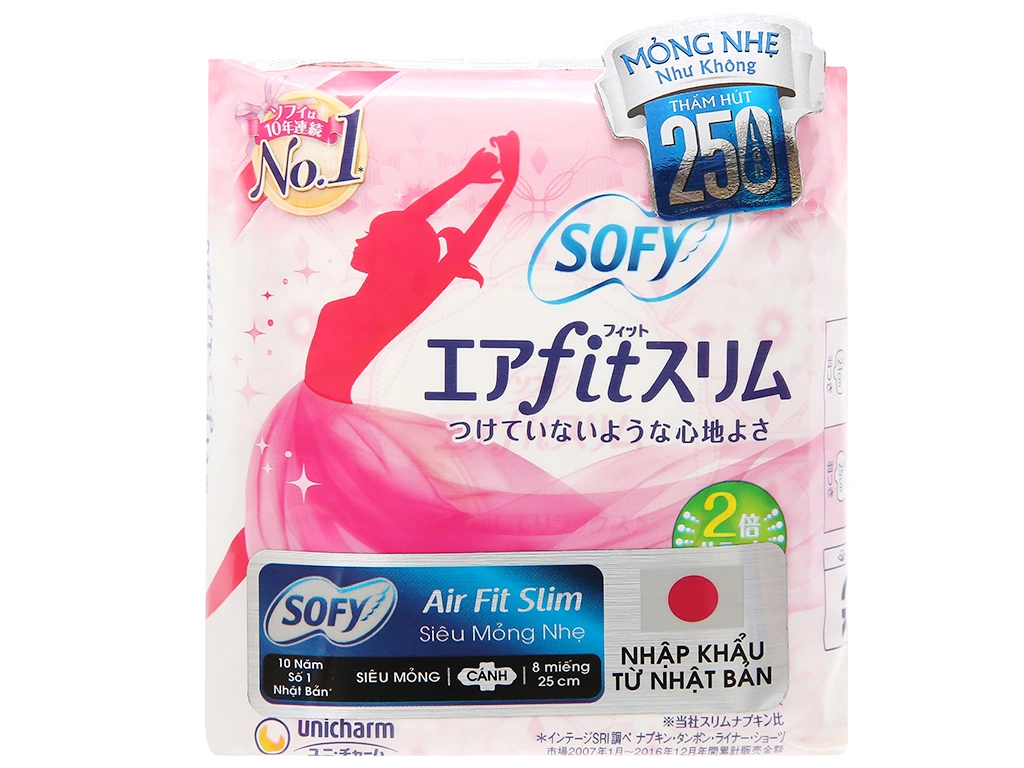 Băng vệ sinh Sofy Air Fit Slim siêu mỏng cánh 25cm gói 8 miếng - 