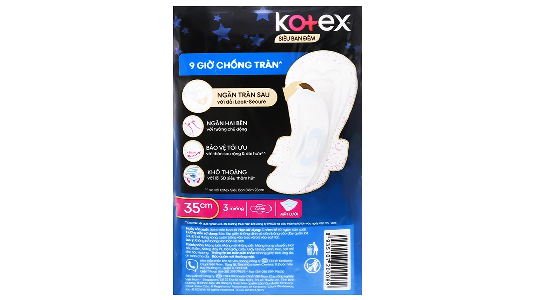 Băng vệ sinh đêm Kotex Style siêu thấm có cánh 35cm gói 3 miếng - 1