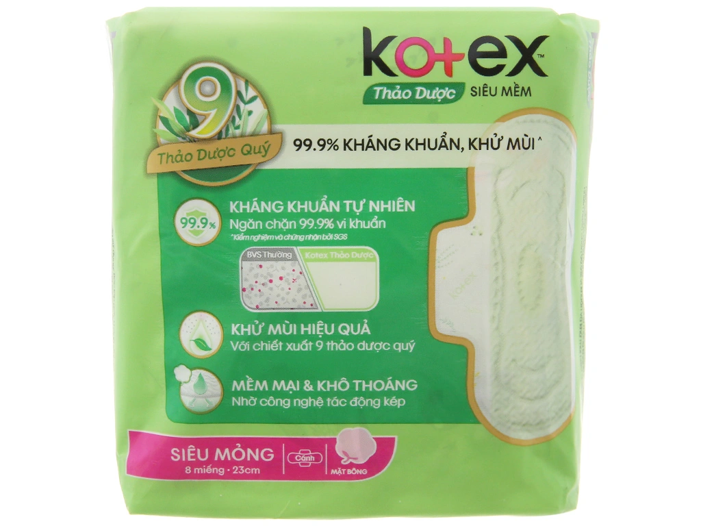 Băng vệ sinh Kotex thảo dược siêu mềm, siêu mỏng cánh gói 8 miếng - 2