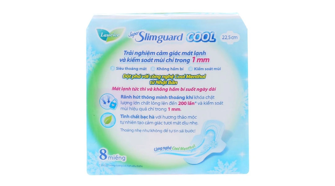 Băng vệ sinh Laurier Super Slimguard Cool siêu mỏng có cánh gói 16 miếng - 10
