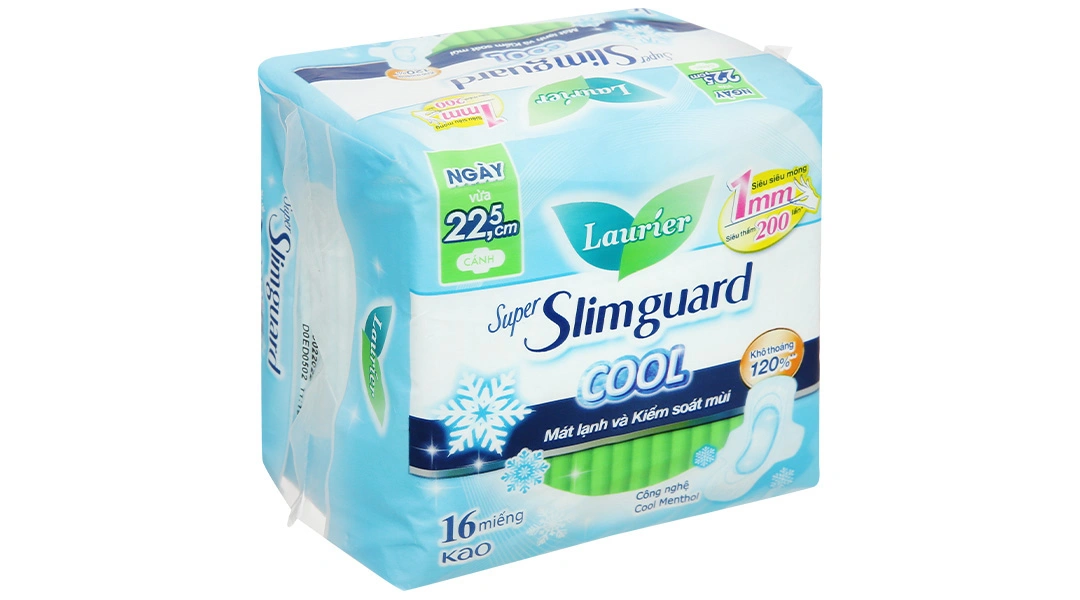 Băng vệ sinh Laurier Super Slimguard Cool siêu mỏng có cánh gói 16 miếng - 