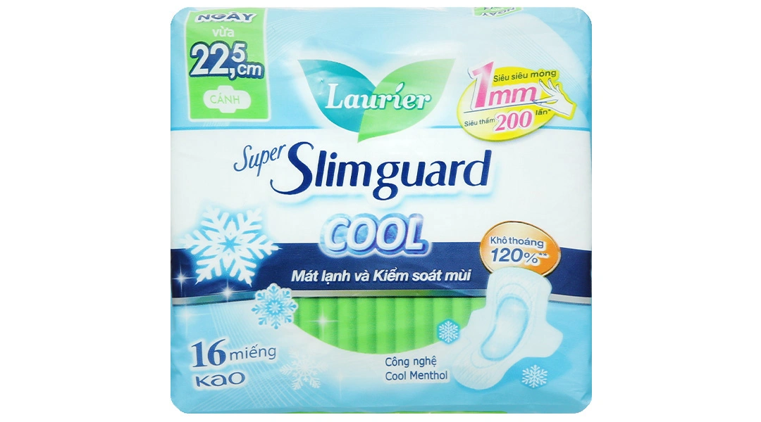 Băng vệ sinh Laurier Super Slimguard Cool siêu mỏng có cánh gói 16 miếng - 1