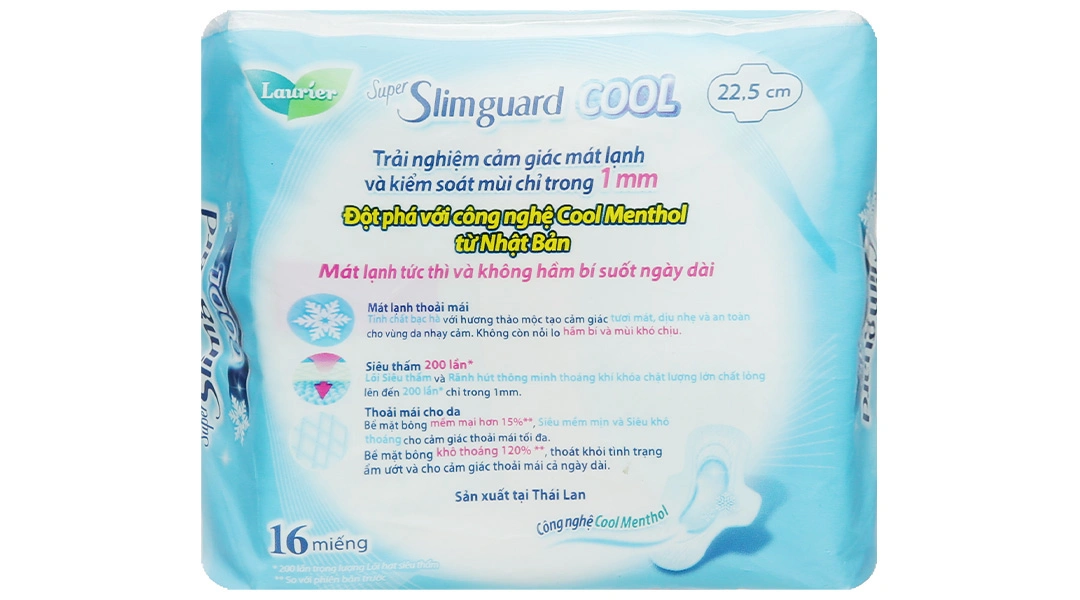 Băng vệ sinh Laurier Super Slimguard Cool siêu mỏng có cánh gói 16 miếng - 2