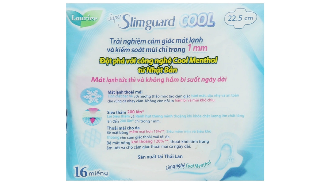 Băng vệ sinh Laurier Super Slimguard Cool siêu mỏng có cánh gói 16 miếng - 6