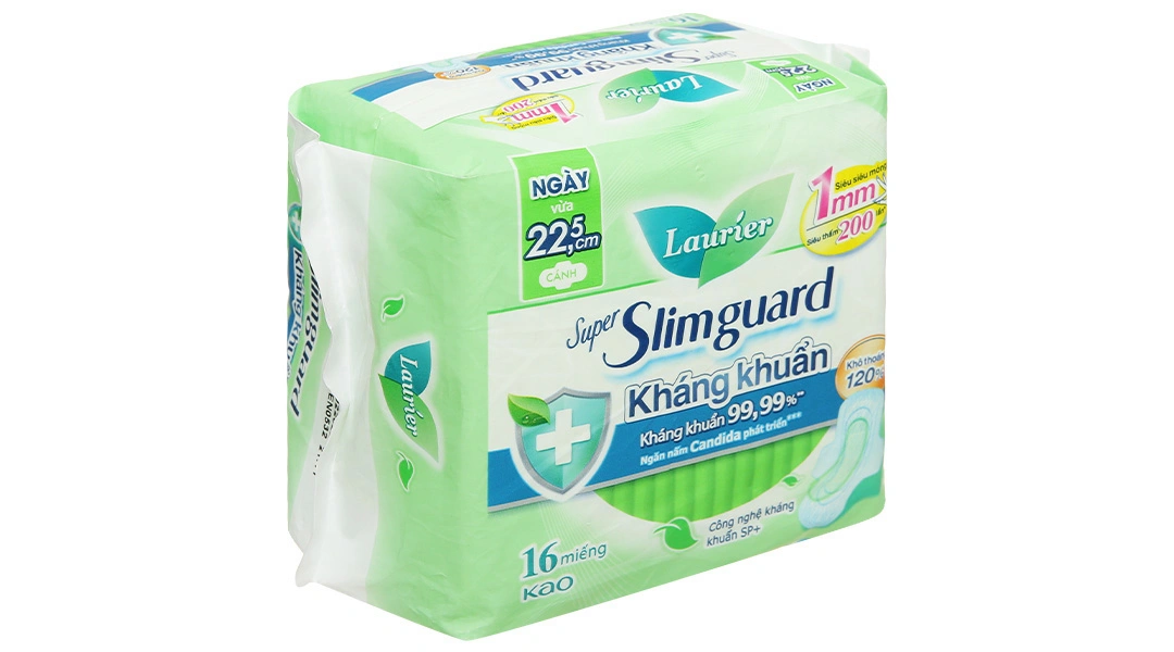 Băng vệ sinh Laurier Super Slimguard kháng khuẩn siêu siêu mỏng cánh gói 16 miếng - 