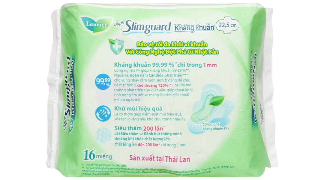 Băng vệ sinh Laurier Super Slimguard kháng khuẩn siêu siêu mỏng cánh gói 16 miếng - 2