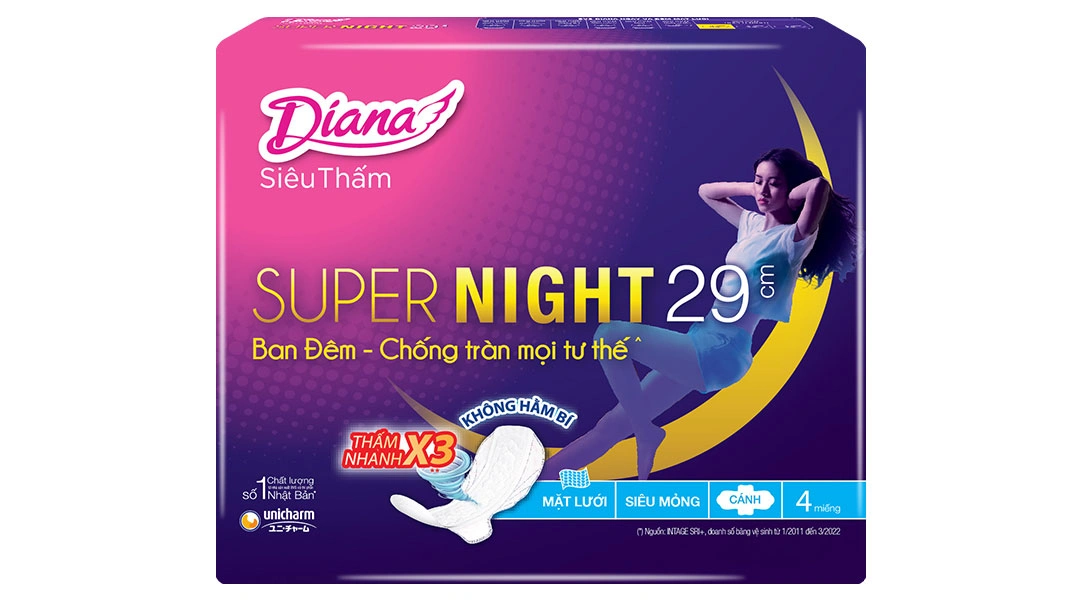 Băng vệ sinh ban đêm Diana Super siêu thấm có cánh 29cm gói 12 miếng - 3