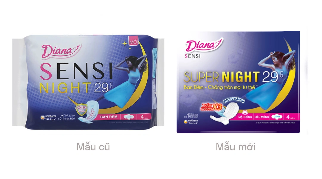 Băng vệ sinh ban đêm Diana Sensi khô thoáng có cánh 29cm gói 4 miếng - 