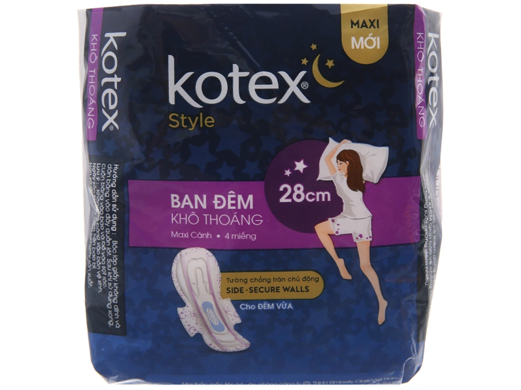 Băng vệ sinh đêm Kotex Style chống tràn gói 4 miếng - 