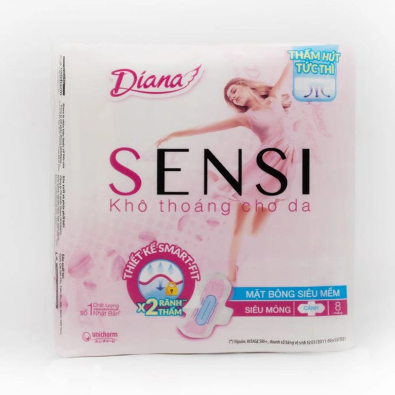 Băng vệ sinh Diana Sensi siêu mỏng, khô thoáng cho da, có cánh gói 8 miếng - 1