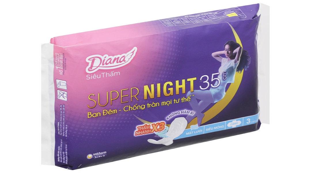Băng vệ sinh ban đêm Diana mặt lưới siêu thấm, có cánh 35cm gói 3 miếng - 2