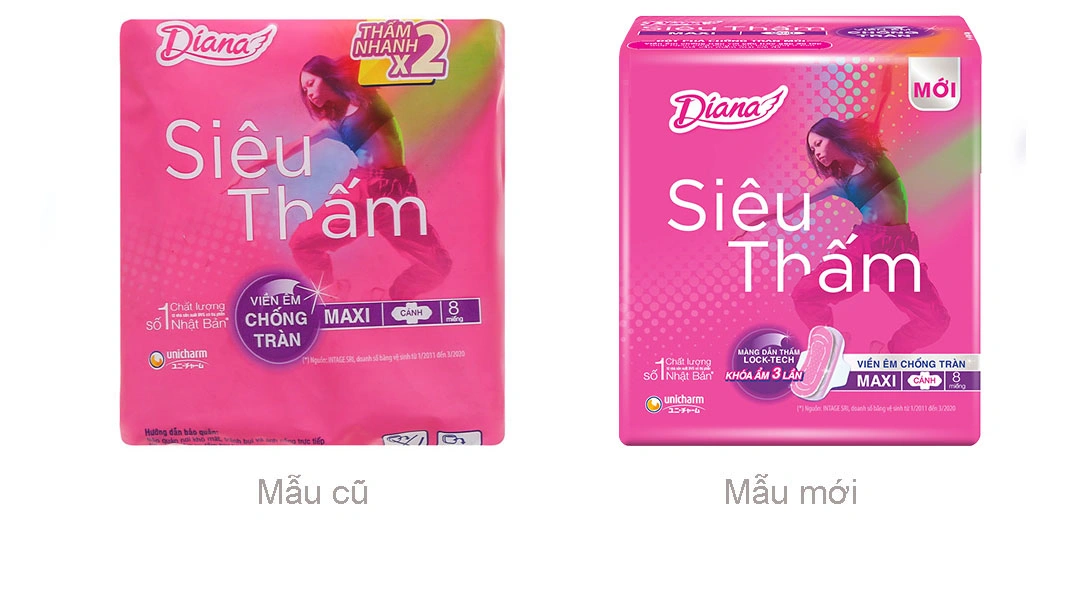 Băng vệ sinh Diana Maxi viền êm chống tràn, có cánh gói 8 miếng - 