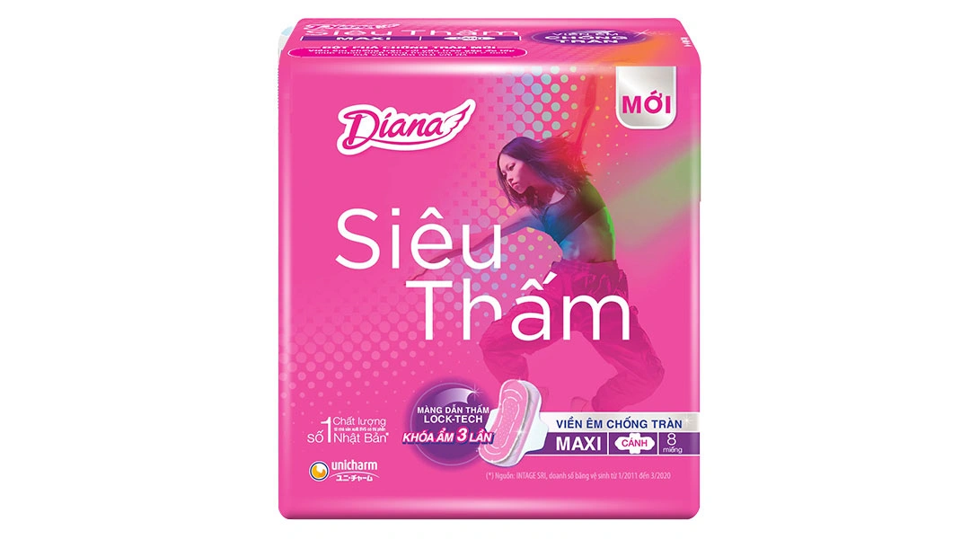 Băng vệ sinh Diana Maxi viền êm chống tràn, có cánh gói 8 miếng - 1