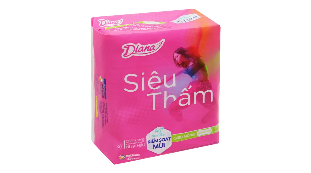 Băng vệ sinh Diana Maxi không cánh, siêu thấm, kiểm soát mùi gói 8 miếng - 