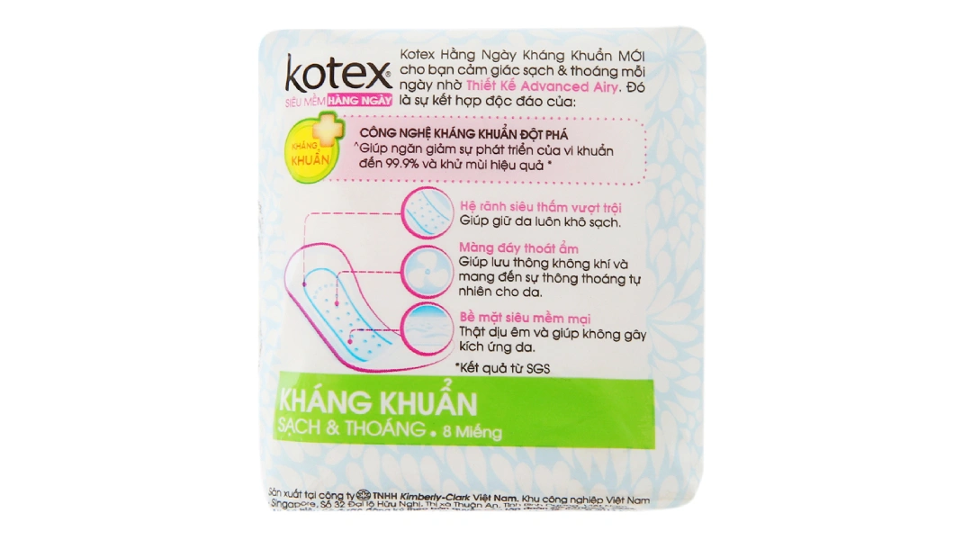Băng vệ sinh hàng ngày Kotex kháng khuẩn gói 8 miếng - 8