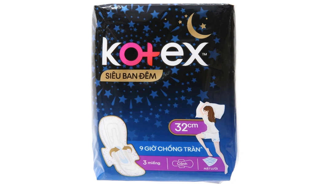 Băng vệ sinh đêm Kotex Style siêu thấm có cánh 32cm gói 3 miếng - 