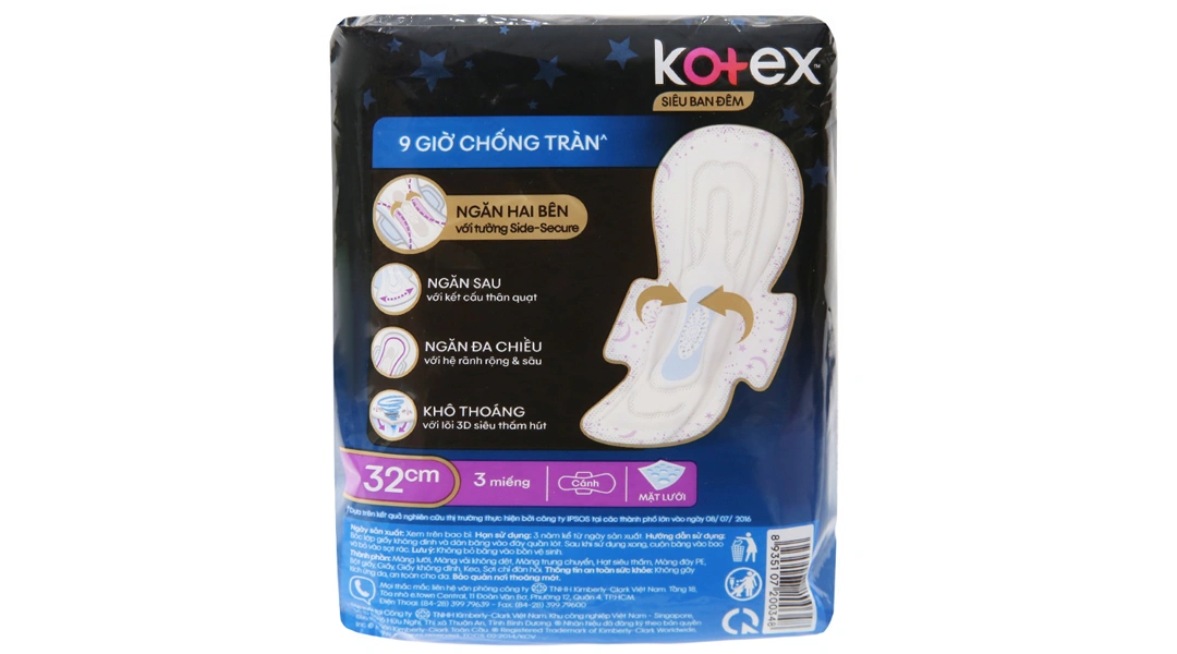 Băng vệ sinh đêm Kotex Style siêu thấm có cánh 32cm gói 3 miếng - 1