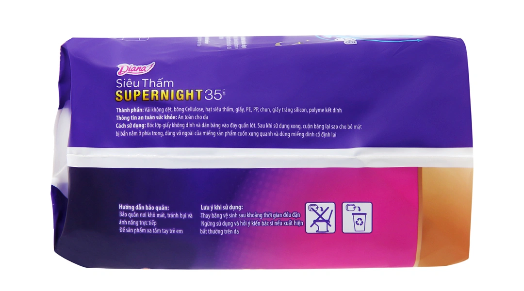 Băng vệ sinh ban đêm có cánh Diana siêu thấm chống tràn 35cm gói 12 miếng - 2