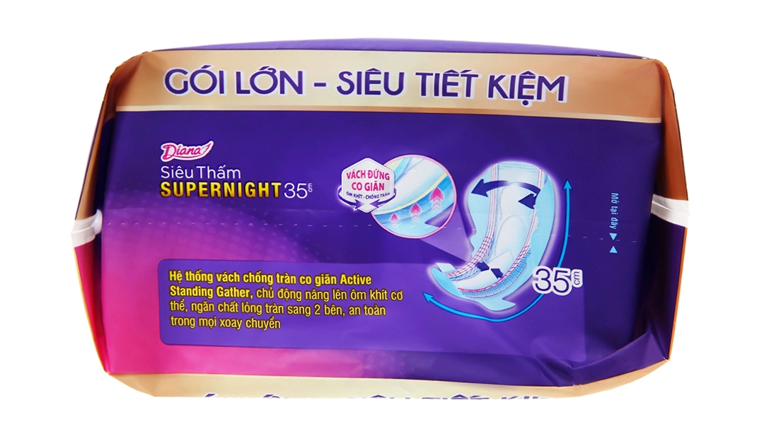 Băng vệ sinh ban đêm có cánh Diana siêu thấm chống tràn 35cm gói 12 miếng - 3