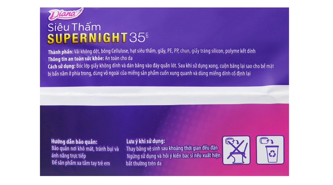 Băng vệ sinh ban đêm có cánh Diana siêu thấm chống tràn 35cm gói 12 miếng - 4