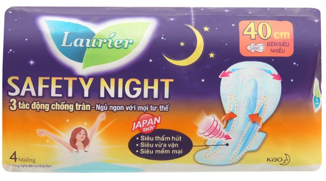 Băng vệ sinh ban đêm Laurier Safety Night 40cm gói 4 miếng - 