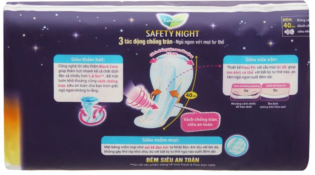 Băng vệ sinh ban đêm Laurier Safety Night 40cm gói 4 miếng - 1